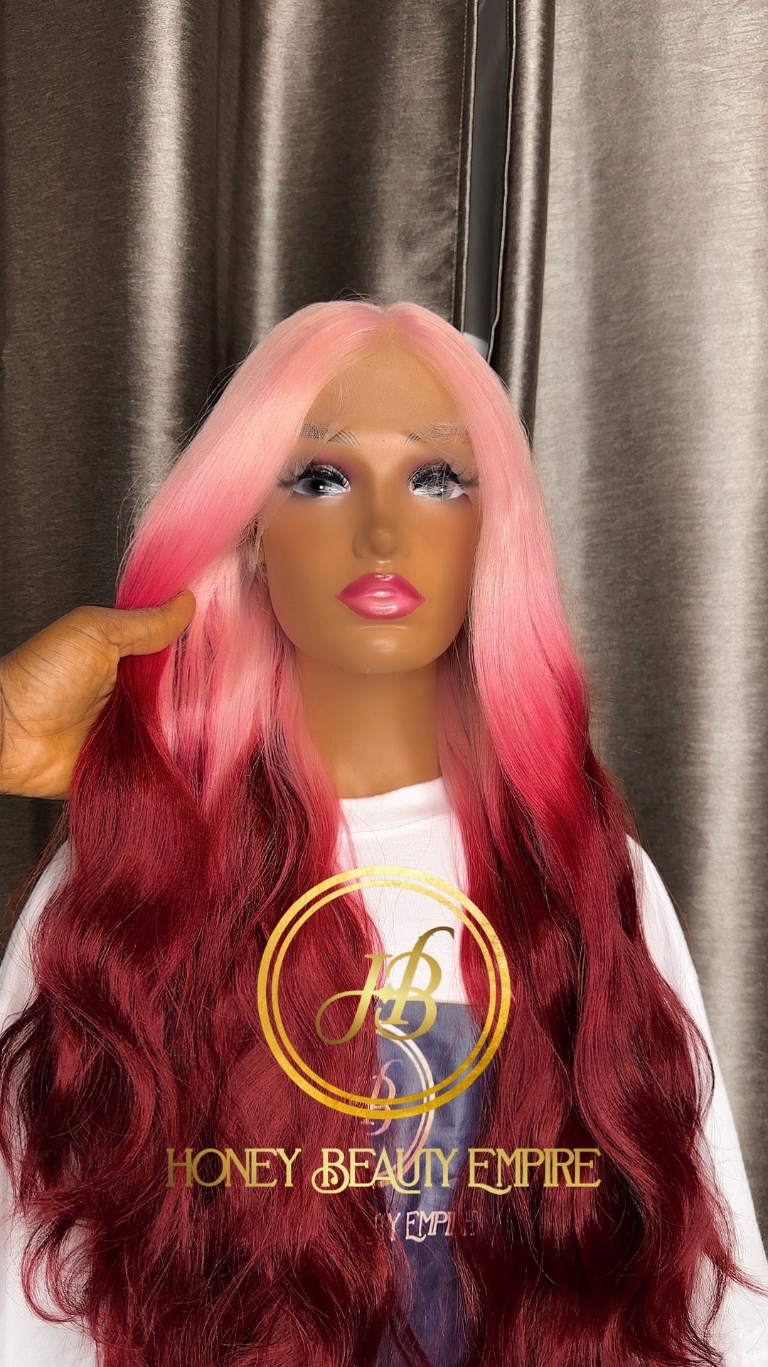 30 inches Bouncy soft blended hair t part frontal wig ,light and deep pink colour