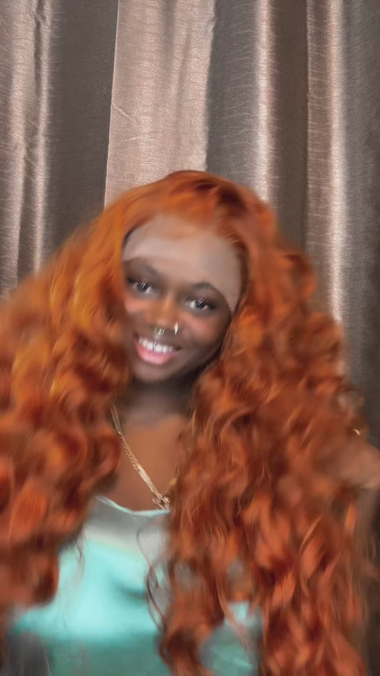 13 by 5 buncy curls 32 inches long orange colour